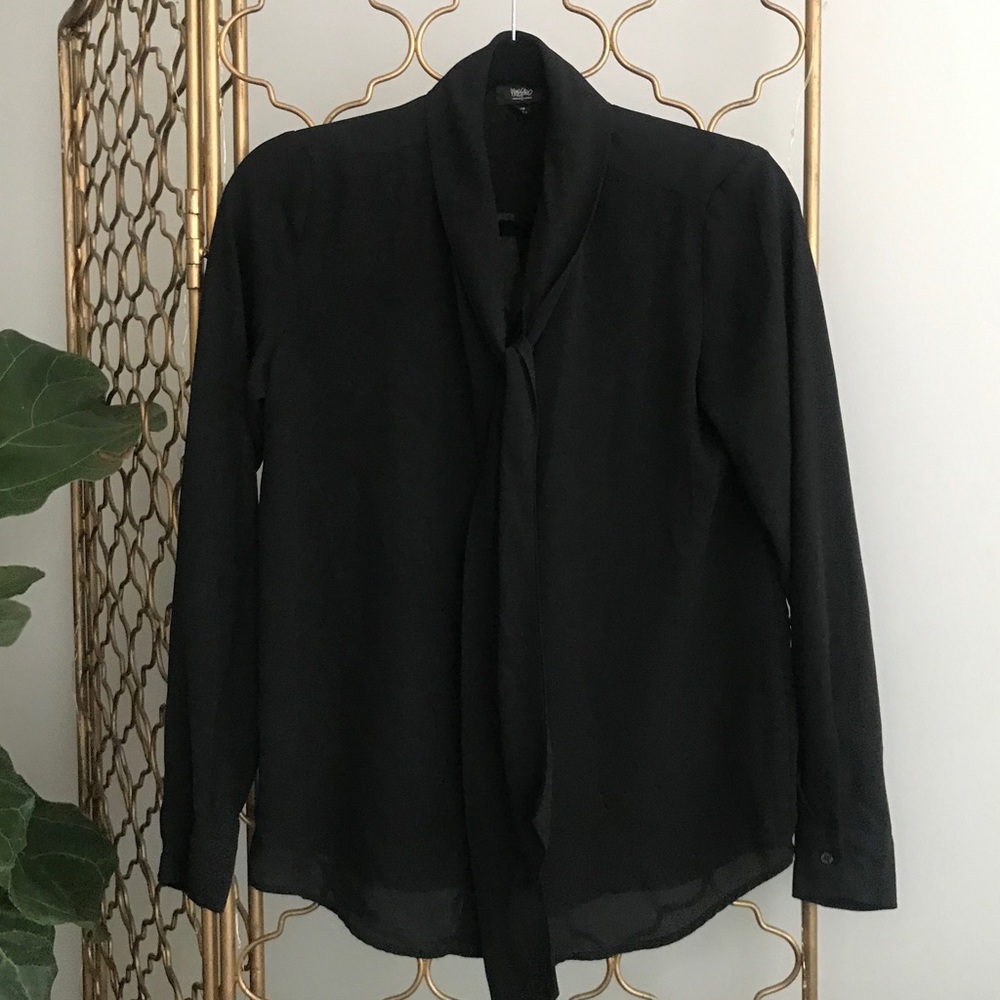 Black Button Down Blouse with Elegant Necktie